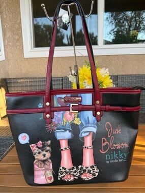 Nicole Lee Tote with Red Trim and Playful Print
